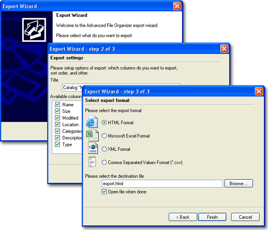 Advanced File Organizer. Export information