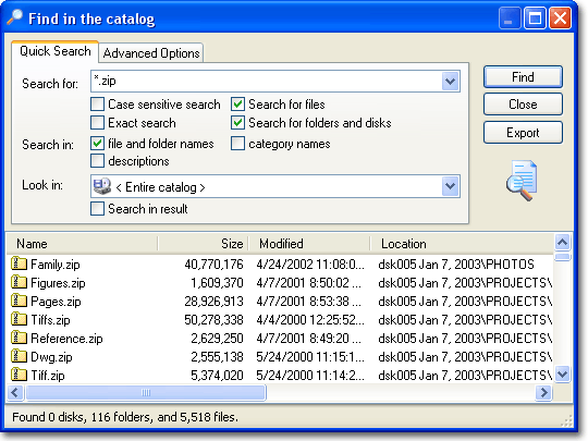 Advanced File Organizer. Search window
